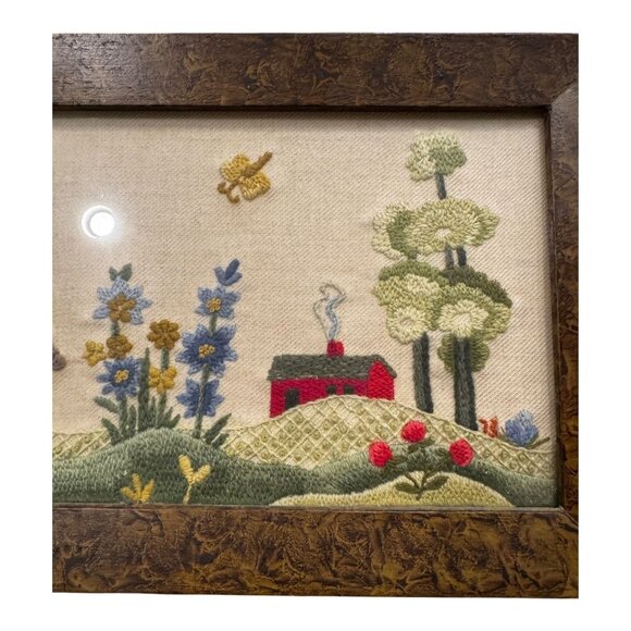Vtg Framed Folk Art Embroidery/Crewel George Washington? On Horse Cherry Tree - Picture 4 of 9